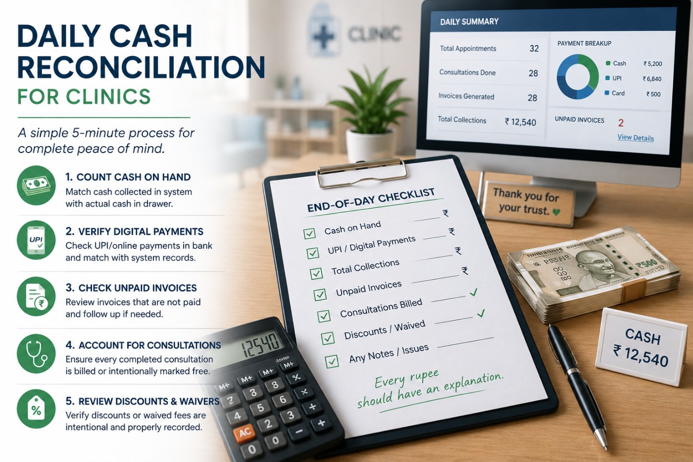 Daily Cash Reconciliation for Clinics: A Simple End-of-Day Checklist